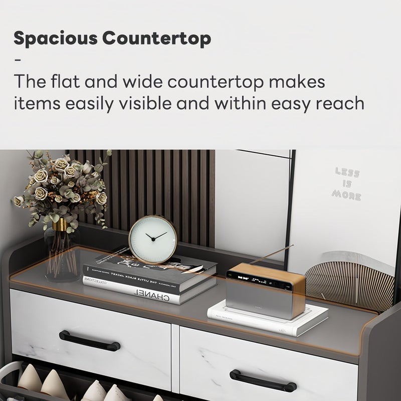 SHARPDO Shoe Cabinet, Entryway Hidden Shoe Storage Organizer with 17cm Thin Profile, Modern Faux Marble Shoe Rack with Drawer for Closets and Hallways - Image 3